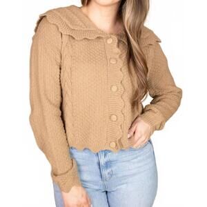 NEW LUCCE anna scalloped knit cardigan in camel brown